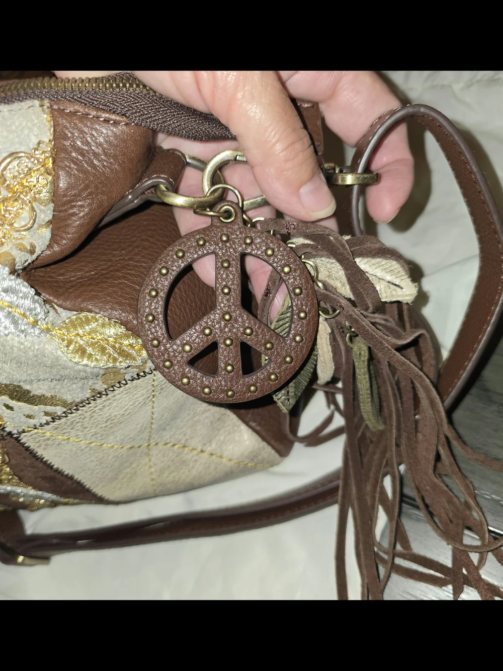 Vintage HOBO Sheila Medium Mixed Media Patchwork Leather Satchel  Bag Cover